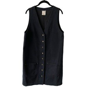 Vintage Black Corduroy Snap Down Sleeveless Dress Womens Medium